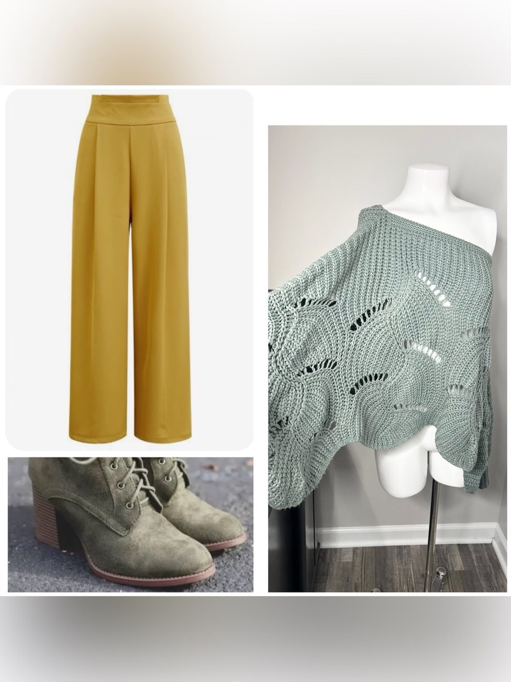 moon & madison Oversized Knit crop Poncho Sweater in light Green- one size